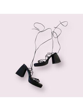 C LABEL Black Platform Laceup Sandals Heels Size 39 / 9